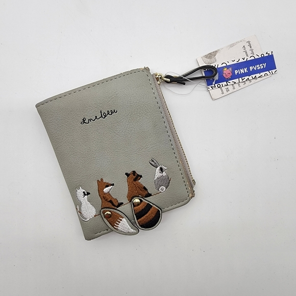 NWT Woodlawn Animals Moveable Tails Grey Small Bifold Wallet - Picture 3 of 16